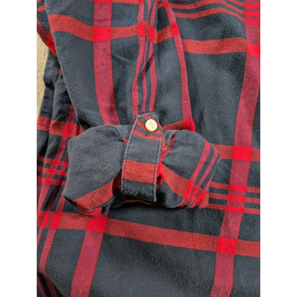 Tommy Hilfiger Top Womens L Red Blue Plaid Roll Tab Sleeve Cotton Preppy Shirt - Picture 6 of 11
